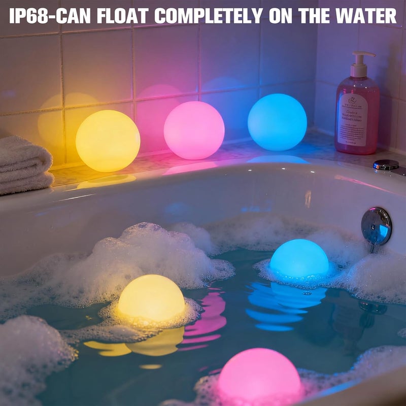 LanPool Floating Pool Light Ball, RGB Color Changing Bath Hot Tub Light, IP68 Waterproof Orb Light up Ball for Pool Gift, Glow Led Pool Balls Lights for Hot Tub,Pond,Bathtub,Spa, Decor Outdoor Indoor(6PCS) - Image 3